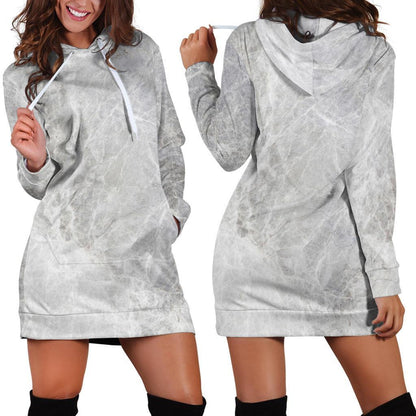Silver Grey Marble Print Hoodie Dress GearFrost