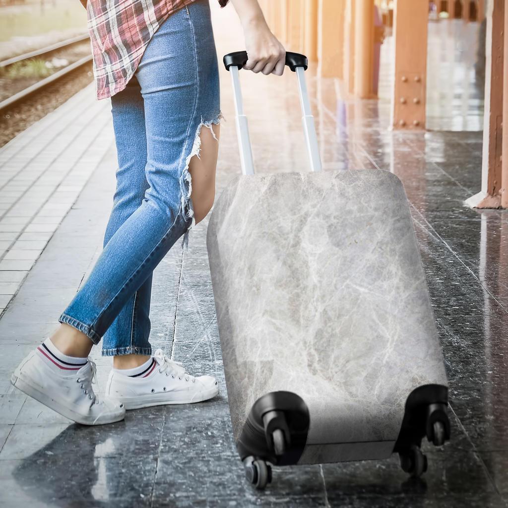 Silver Grey Marble Print Luggage Cover GearFrost