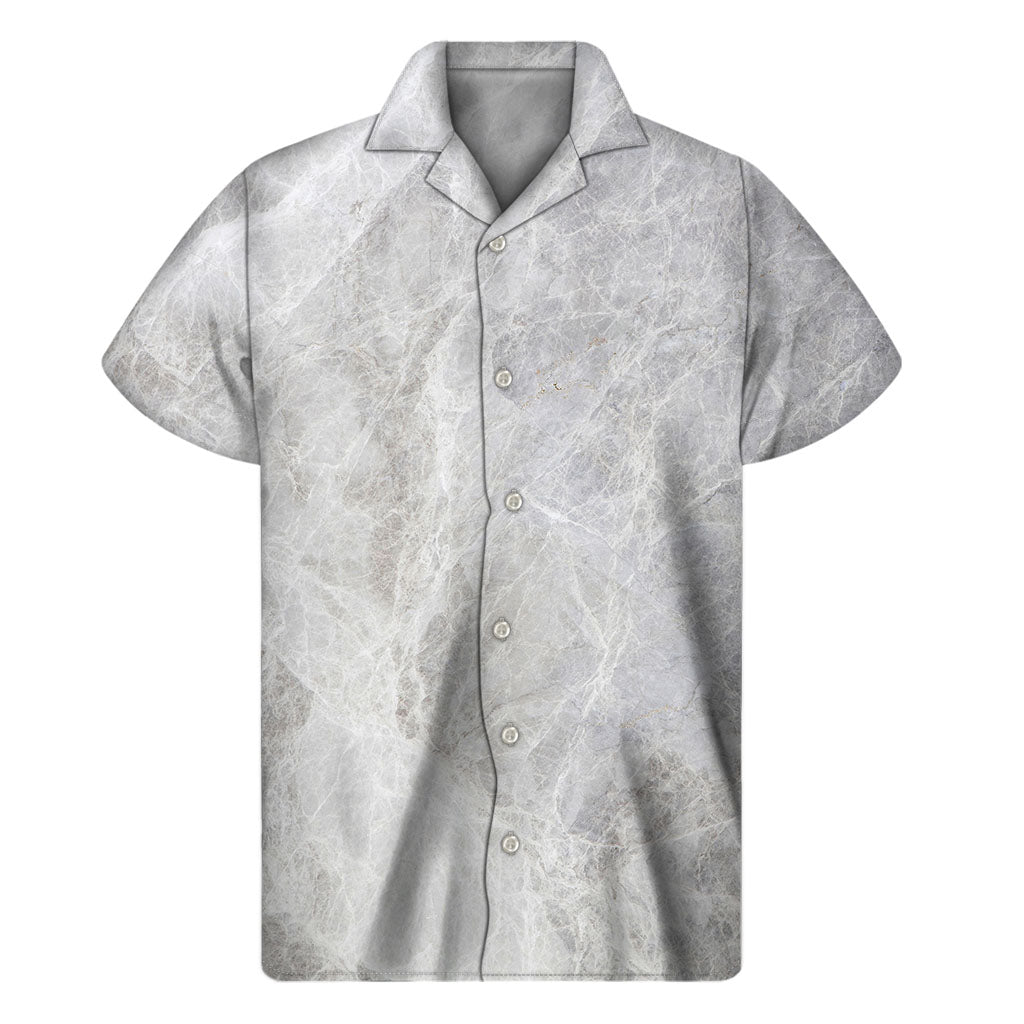 Silver Grey Marble Print Men's Short Sleeve Shirt