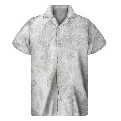 Silver Grey Marble Print Men's Short Sleeve Shirt