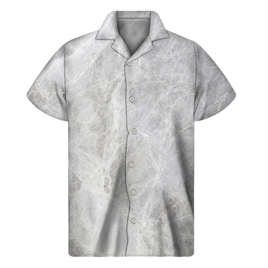 Silver Grey Marble Print Men's Short Sleeve Shirt