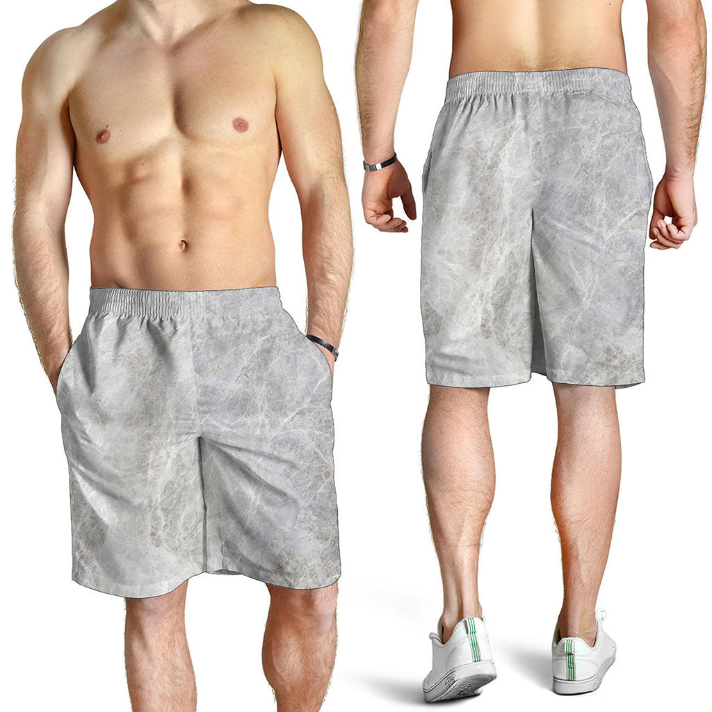 Silver Grey Marble Print Men's Shorts
