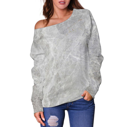 Silver Grey Marble Print Off Shoulder Sweatshirt GearFrost