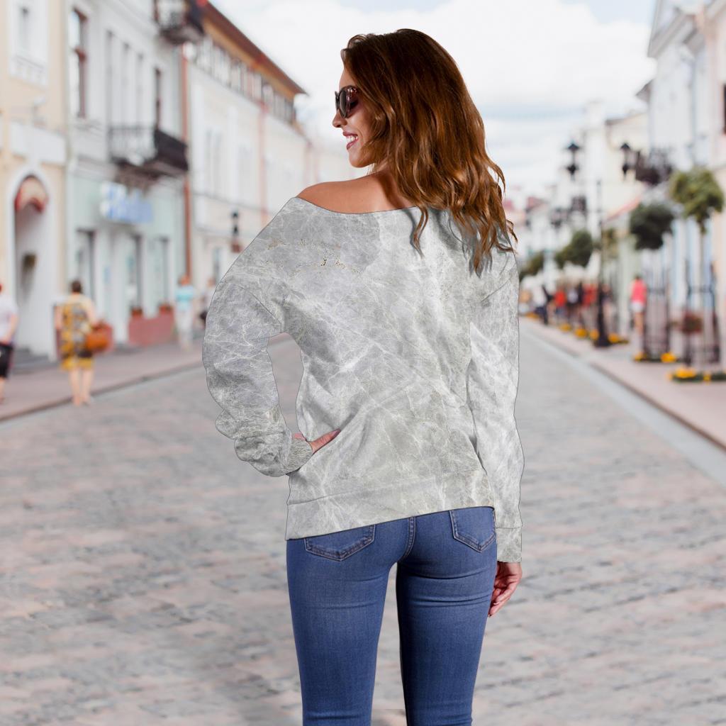 Silver Grey Marble Print Off Shoulder Sweatshirt GearFrost