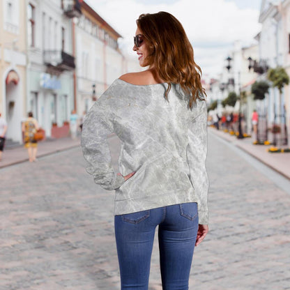 Silver Grey Marble Print Off Shoulder Sweatshirt GearFrost