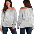 Silver Grey Marble Print Off The Shoulder Sweatshirt