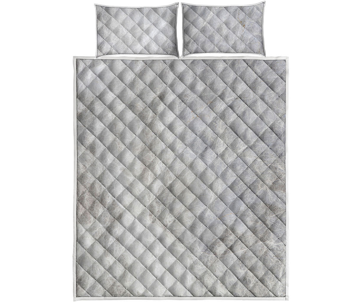 Silver Grey Marble Print Quilt Bed Set