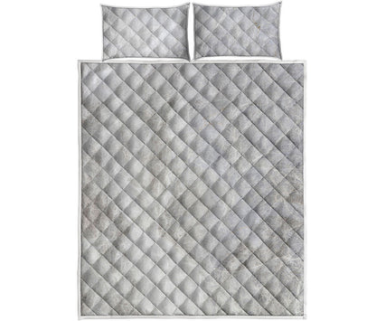 Silver Grey Marble Print Quilt Bed Set