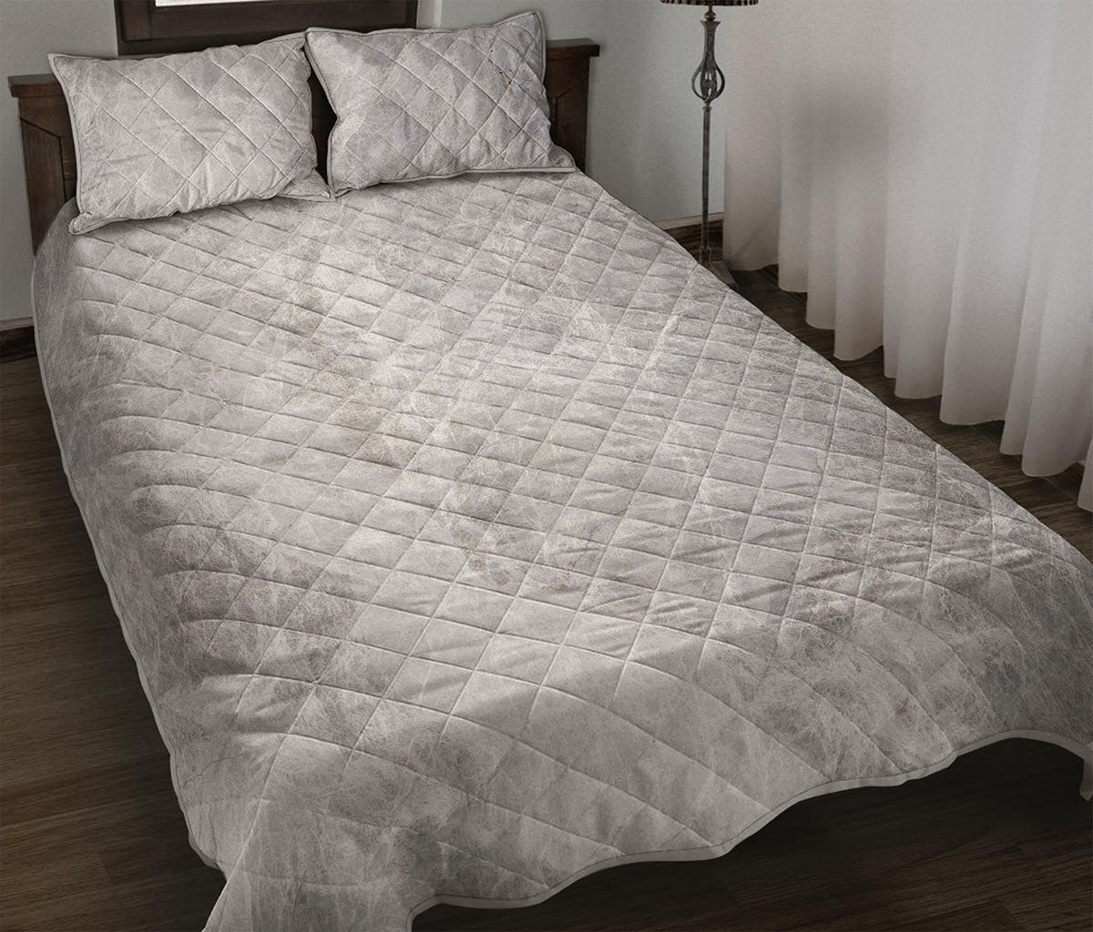 Silver Grey Marble Print Quilt Bed Set