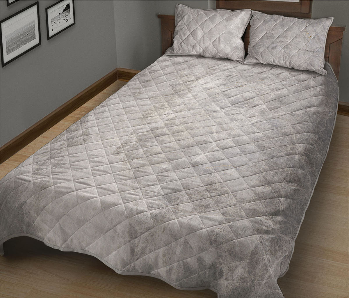 Silver Grey Marble Print Quilt Bed Set