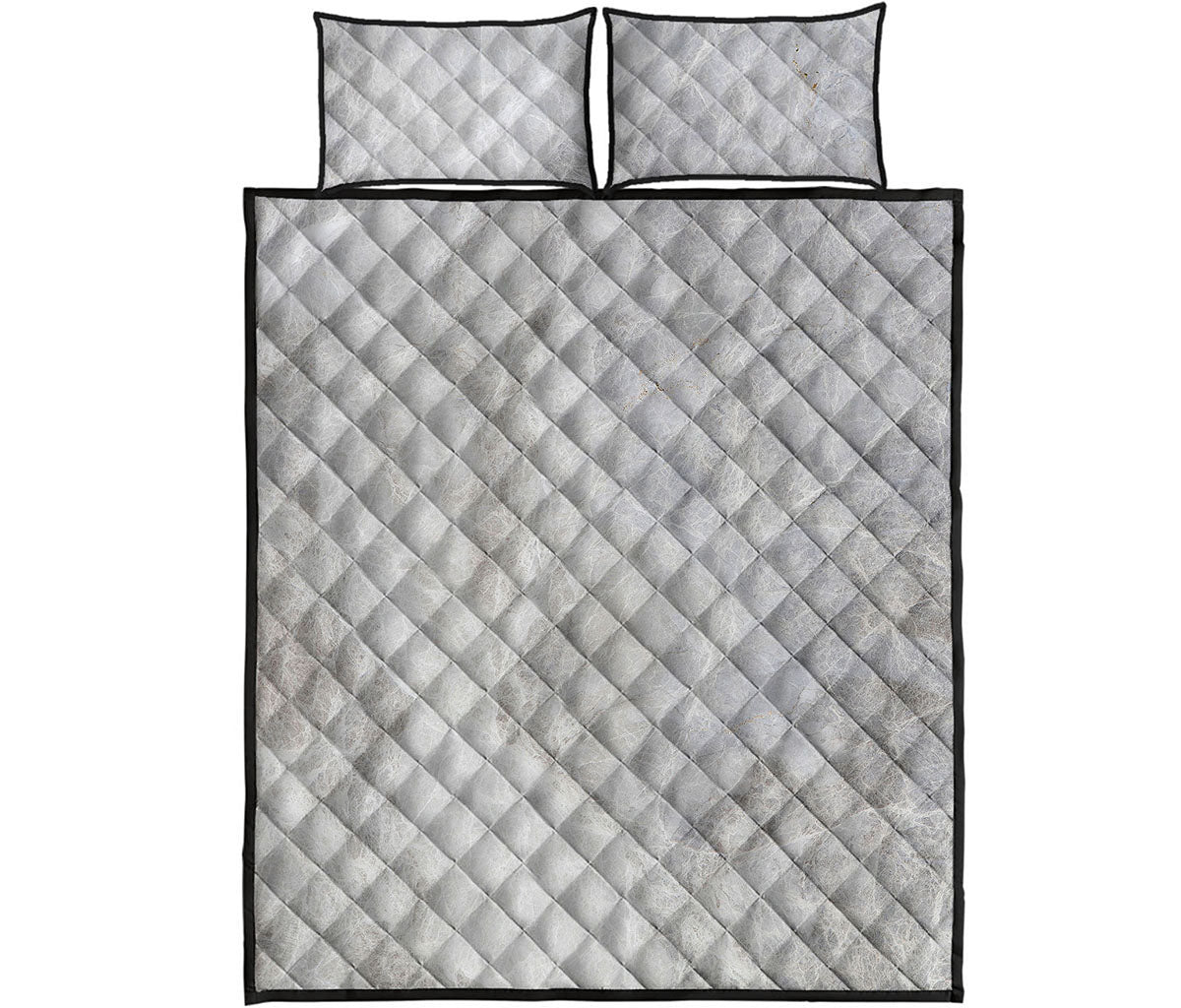 Silver Grey Marble Print Quilt Bed Set