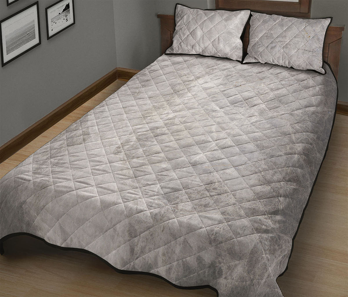 Silver Grey Marble Print Quilt Bed Set