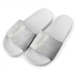Silver Grey Marble Print White Slide Sandals