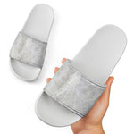 Silver Grey Marble Print White Slide Sandals