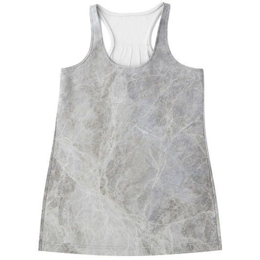 Silver Grey Marble Print Women's Racerback Tank Top