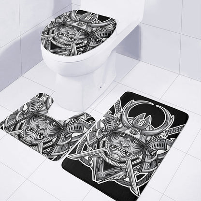 Silver Samurai Mask Print 3 Piece Bath Mat Set