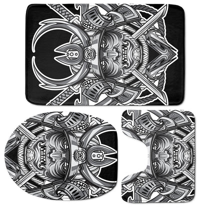 Silver Samurai Mask Print 3 Piece Bath Mat Set