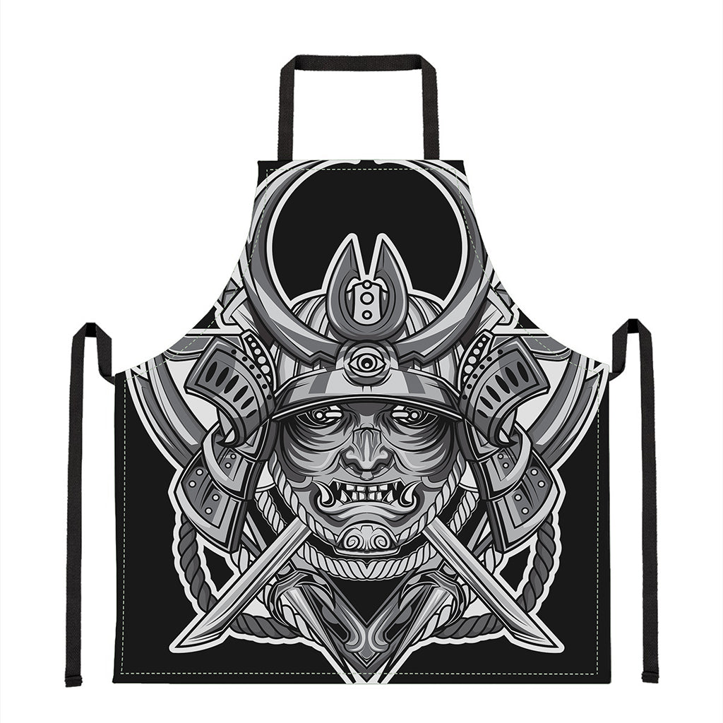 Silver Samurai Mask Print Apron