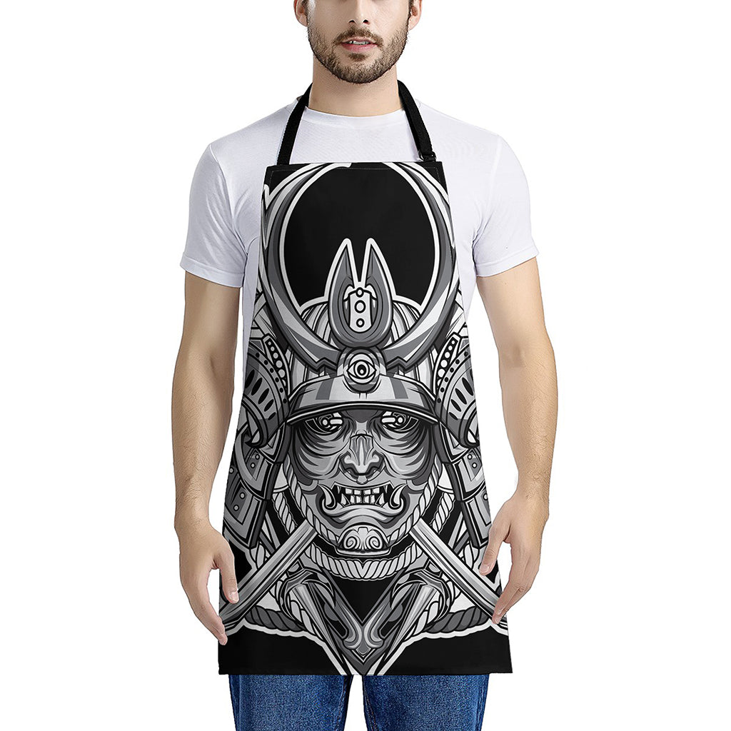 Silver Samurai Mask Print Apron