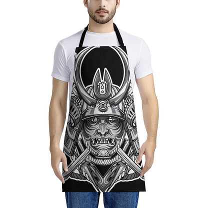 Silver Samurai Mask Print Apron