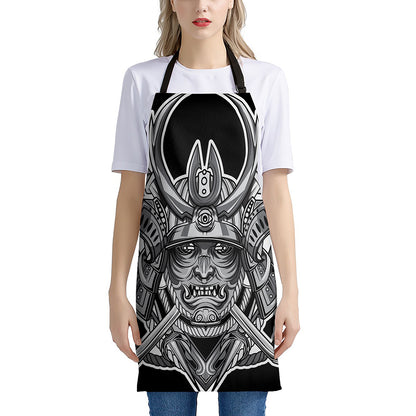 Silver Samurai Mask Print Apron