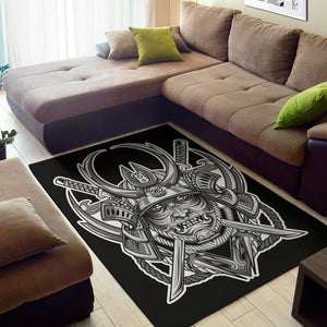 Silver Samurai Mask Print Area Rug