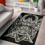 Silver Samurai Mask Print Area Rug