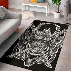 Silver Samurai Mask Print Area Rug