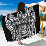 Silver Samurai Mask Print Beach Sarong Wrap