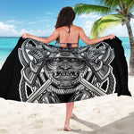 Silver Samurai Mask Print Beach Sarong Wrap