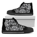 Silver Samurai Mask Print Black High Top Sneakers