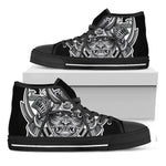 Silver Samurai Mask Print Black High Top Shoes