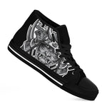 Silver Samurai Mask Print Black High Top Shoes