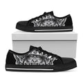 Silver Samurai Mask Print Black Low Top Sneakers
