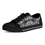 Silver Samurai Mask Print Black Low Top Shoes 