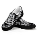 Silver Samurai Mask Print Black Slip On Sneakers