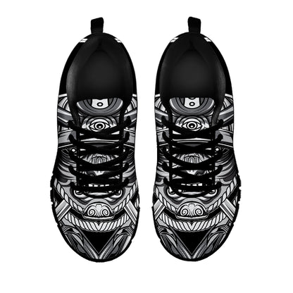 Silver Samurai Mask Print Black Sneakers