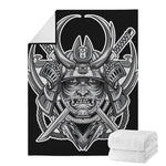 Silver Samurai Mask Print Blanket