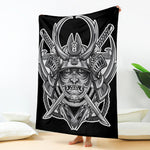Silver Samurai Mask Print Blanket