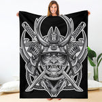 Silver Samurai Mask Print Blanket