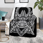 Silver Samurai Mask Print Blanket