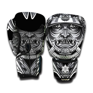 Silver Samurai Mask Print Boxing Gloves