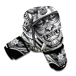 Silver Samurai Mask Print Boxing Gloves