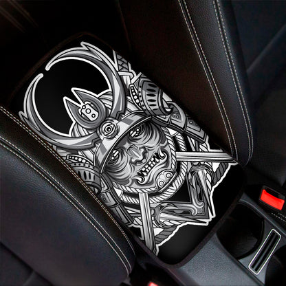 Silver Samurai Mask Print Car Center Console Cover