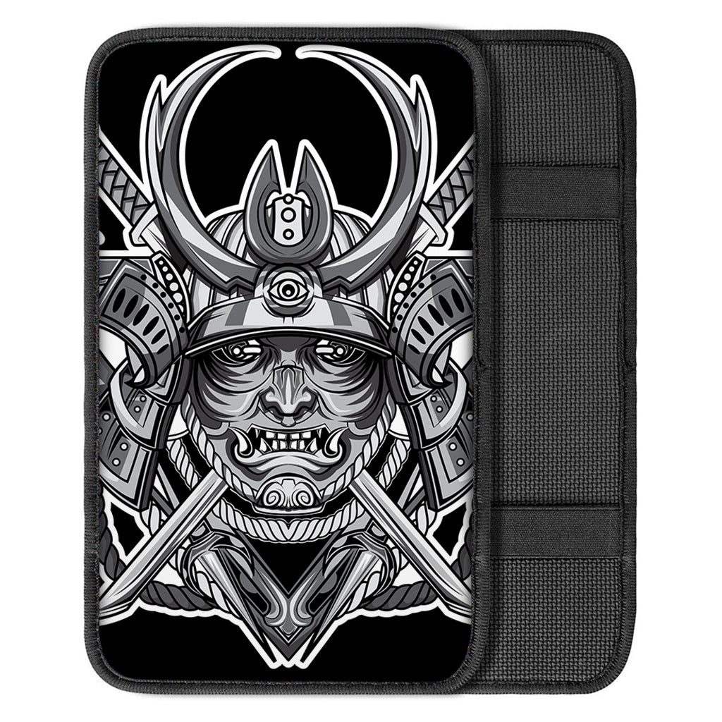 Silver Samurai Mask Print Car Center Console Cover