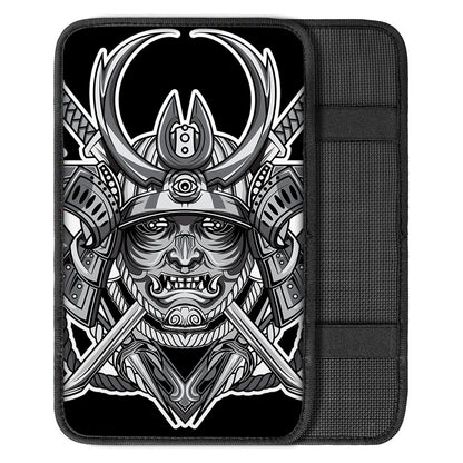 Silver Samurai Mask Print Car Center Console Cover