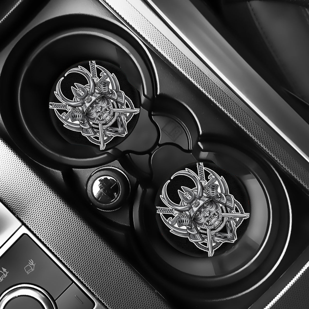 Silver Samurai Mask Print Car Coasters