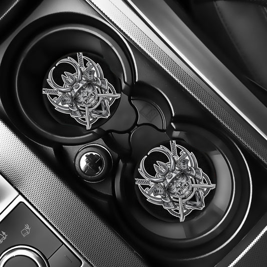 Silver Samurai Mask Print Car Coasters