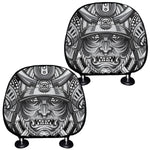 Silver Samurai Mask Print Car Headrest Covers