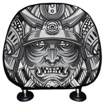 Silver Samurai Mask Print Car Headrest Covers